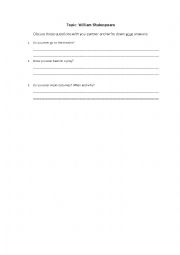 English Worksheet: Pre-Talking: Shakespeare Video