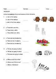 English Worksheet: Plurals and am/is/are