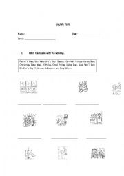 English Worksheet: holidays