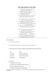 English Worksheet: Blowin in the wind
