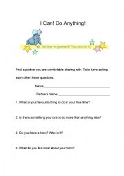 English Worksheet: Tell yourself to your partner