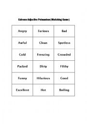 English Worksheet: Extreme Adjective Pelmanism (Matching Game)