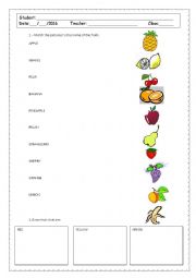 English Worksheet: Fruit and color