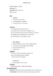 Animals Lesson PLAN - ESL worksheet by letheeca