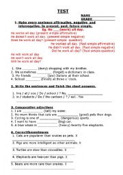 English Worksheet: Test. Simple tenses. Comparative adjectives.