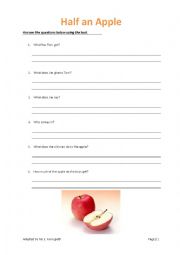 English Worksheet: Half an Apple