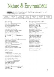 English Worksheet: Song by Michael Jackson_ nature&environment vocabulary