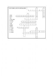 English Worksheet: Crossword Country and Nationality