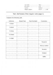 English Worksheet: test on irregular verbs