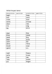 English Worksheet: pas tense table