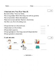 English Worksheet: Mini-test for Kids (Family and Friends 1)