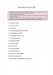 English Worksheet: Present Simple auction game
