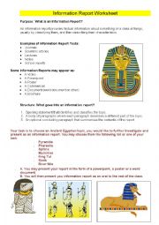 Information Report Worksheet and Scaffold (Ancient Egypt)