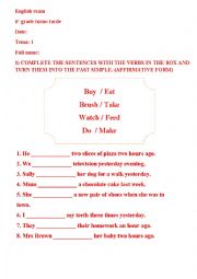 English Worksheet: past simple exam