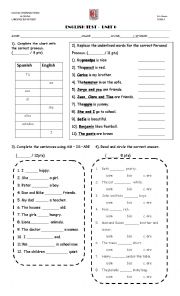 English Worksheet: TEST verb to be, verb have and commands