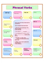 English Worksheet: Phrasal Verb matching and excercises