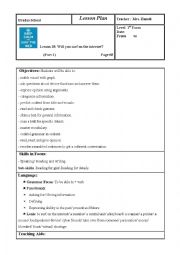 English Worksheet: will you surf on the internet lesson plan
