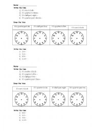 English Worksheet: telling time tst
