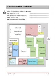 English Worksheet: School buildings and rooms