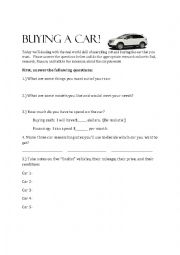 English Worksheet: Buying a car worksheet, High School