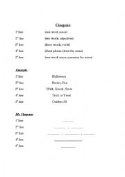 English Worksheet: Cinquain Poetry