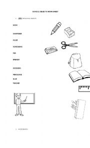 English Worksheet: SCHOOL OBJECTS WRITTEN PRACTICE