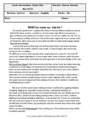 English Worksheet:  Bac end-of-term test / what has made our kids fat ? (review unit 4)  
