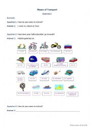 English Worksheet: Means of Transport_2_by car, on foot