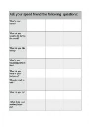 English Worksheet: Speed Friends