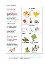 English Worksheet: MEATBALL SONG (a poem)