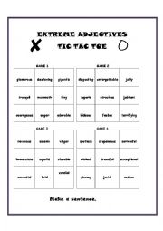 English Worksheet: Tic Tac Toe with Extreme Adjectives