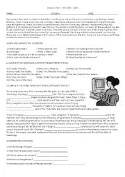 English Worksheet: Test - Present perfect tense and simple past tense plus reading comprehension activity
