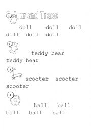 English Worksheet: trace and colour  toys
