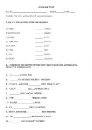 English Worksheet: Verb to be and physical description