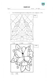 English Worksheet: English test colors nad number from 1-10