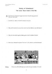 English Worksheet: History of Woodstock - Questions