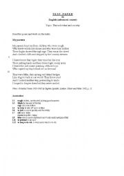 English Worksheet: Test Paper (Topic: The Individual and society, Analysing a poem)