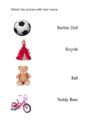 English Worksheet: Match and first letter sound of Toys