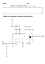 school things vocabulary test (crossword puzzle)