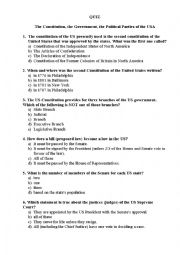 QUIZ  The Constitution, the Government, the Political Parties of the USA