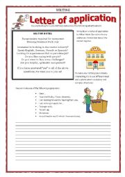 English Worksheet: WRITING - LETTER of APPLICATION