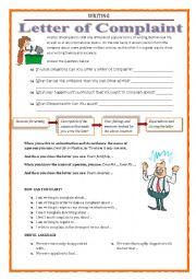 English Worksheet: WRITING - LETTER OF COMPLAINT 