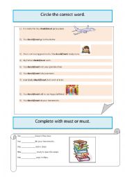 English Worksheet: should and must