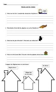 English Worksheet: Pilgrims and Colonies