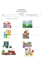 English Worksheet: preposition of places at downtown evaluation