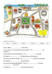 English Worksheet: Prepositions of place - the map of the city