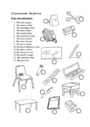Classroom objects and colors - ESL worksheet by Lina Nguyen