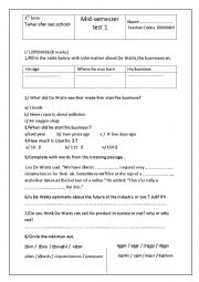 English Worksheet:     mid-semester test 1 /first form       listening about