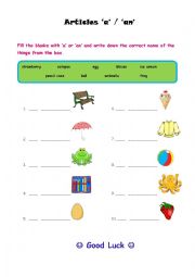 English Worksheet: Articles a or an