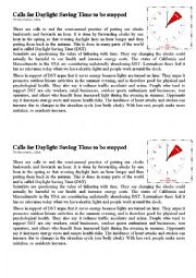 English Worksheet: Written Comprehension - DAYLIGHT SAVING TIME (inspired from BreakingNewsEnglish)